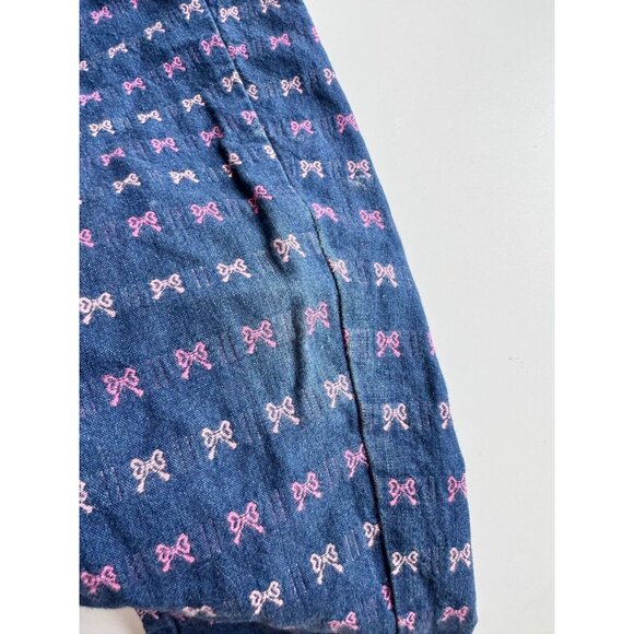 Vintage Girls' OSHKOSH B'GOSH Pink Bow Embroidered Blue Denim Overalls, Size 6 - Picture 7 of 15